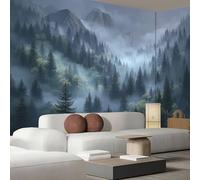 Papel Pintado Estampado Murales 300Anx210Al cm, Bosque Paisaje Valle Pinos Papel Tapiz Fotográfico Efecto 3D, Gris Murales Decoración para Sala Cuarto Oficina Salón