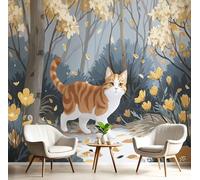 Papel Pintado Estampado Murales 450Anx315Al cm, Mono Animal Bosque Paseo Gato Papel Tapiz Fotográfico Efecto 3D, Amarillo Murales Decoración para Sala Cuarto Oficina Salón