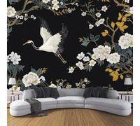 Papel Pintado Estilo Chino 150×105cm Fotomurales Para Pared 3D, Grulla De Flores Papel Tapiz Pintado En Tejido de seda - Pared Moderna,Negro Murales Fotográficos Decorativos
