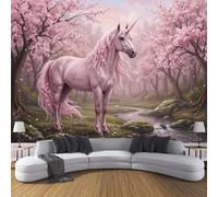 Papel Pintado Estilo de cuento de hadas de ensueño 400x280cm, Mural Unicornio del bosque de cerezos en flor Muebles Sala De Estar Dormitorio Baño - Moderno Decoración De Paredes