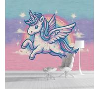Papel Pintado Estilo de dibujos animados 300x210cm Fotomurales Para Pared 3D, Unicornio volador Papel Tapiz Pintado En Tejido de seda - Pared Moderna,rosa Murales Fotográficos Decorativos