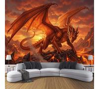 Papel Pintado Estilo de fantasía 450x315cm, Mural Dragón del volcán de lava Muebles Sala De Estar Dormitorio Baño - Moderno Decoración De Paredes
