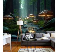 Papel Pintado Estilo de fantasía Bosque de hongos resplandecientes Paisaje 250x175cm Fotomurales Seda, Realismo Papel Tapiz Grande Murales Fotográfico Moderno Decoración de Paredes