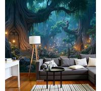 Papel Pintado Estilo de fantasía Bosque mágico Paisaje 200x140cm Fotomurales Seda, Realismo Papel Tapiz Grande Murales Fotográfico Moderno Decoración de Paredes