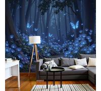 Papel Pintado Estilo de fantasía Flores y mariposas brillantes Paisaje 450x356cm Fotomurales Seda, Realismo Papel Tapiz Grande Murales Fotográfico Moderno Decoración de Paredes