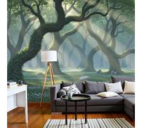 Papel Pintado Estilo de fantasía Sol en el bosque musgoso Paisaje 250x175cm Fotomurales Seda, Realismo Papel Tapiz Grande Murales Fotográfico Moderno Decoración de Paredes