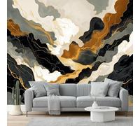 Papel Pintado Estilo De Lujo Ligerooro Oro Negro Patrón De Nubes 3D Panorámico No Tejido - Fotomurales Decorativos Para Salón, Dormitorio Y Oficina - Diseño Moderno Pared Del Hogar