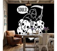 Papel Pintado estilo gótico punk negro Papel De Pared, Decoracion Salon Dormitorio Paisaje Demonios y esqueletos Murales Póster Moderno Fotomurales Decorativos Pared,350x256cm