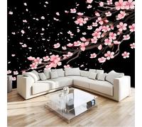 Papel Pintado Estilo Japonés Romance Flores Flores De Cerezo Paisaje 400 x 280 cm, Negro Rosa Tejido No Tejido Póster Fotomurales Decoración Pared, Para Dormitorio Salón Decorativos Murales