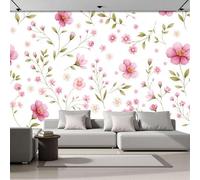 Papel Pintado Estilo Minimalista 150 × 105 Cm Fotomurales Para Pared 3D, Flores Rosas Hojas Verdes Papel Tapiz Pintado En Tejido De Seda - Pared Moderna,Rubor En Polvo Murales Fotográficos Decorativos
