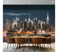 Papel pintado Estilo Moderno Patrón De Paisaje Urbano Nocturno, 400 x 280 cm Negro Papel tapiz fotográfico personalizado no tejido para sala de estar y habitación infantil
