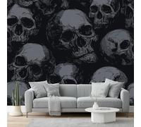 Papel Pintado Estilo Oscuronegro Gris Calavera Oscuro 3D Panorámico No Tejido - Fotomurales Decorativos Para Salón, Dormitorio Y Oficina - Diseño Moderno Pared Del Hogar 350 X 256 Cm