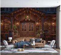 Papel pintado Estilo vaquero del Oeste Puerta de madera de taberna antigua, mural de tejido no tejido para salón dormitorio o comedor, 300x210cm, impresión mate, acabado premium, Marrón