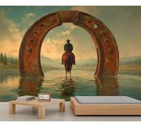 Papel Pintado Estilo Western con Herraduras y Chica Vaquera Mural de Caballos para Salón O Dormitorio Póster Mural de 280 X 200 cm