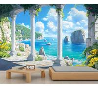 Papel pintado europeo, mural de pared Toscana, Italia, columnas romanas italianas, papel pintado para dormitorio, decoración de pared de paisaje italiano, 100 x 70 cm (no se despega)