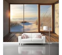 Papel pintado Extensión del espacio de Windows con vista al mar pintado no tejido 400 x 280 cm con diferentes Paredes en Baño, Sala de Estar, Dormitorio,Cocina Colores cálidos amarillo