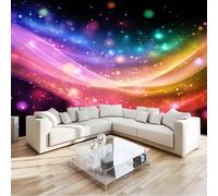 Papel Pintado Fantasía Neón Vibrante Estrellas Paisaje 250 x 175 cm, Colorful Tejido No Tejido Póster Fotomurales Decoración Pared, Para Dormitorio Salón Decorativos Murales