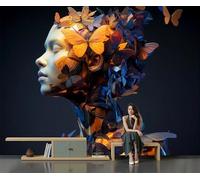 Papel Pintado Figura Humana Con Forma De Mariposa Fotomurales Fantasía Surrealista Pegatinas de Hogar Azul Oscuro Arte de Pared Decorativos Pared para Dormitorio Salón Pasillo Fondo de TV, 250x175cm