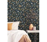 Papel pintado floral Con Efecto Brillo & Strukturmuster - Negro, Oro, Turquesa