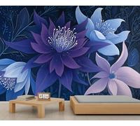 Papel pintado floral con flores azules y moradas, papel tapiz abstracto botánico para oficina, para dormitorio, sala de estar, decoración mural, 400 x 280 cm