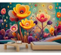Papel pintado floral de fantasía con flores coloridas, papel tapiz abstracto para habitación de niñas, para dormitorio de niñas, sala de estar, 200 x 140 cm