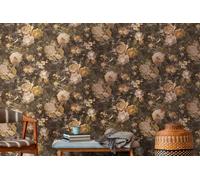 Papel Pintado Floral En Estilo Artístico Con Rosas - Amarillo, Marrón