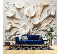 Papel Pintado Floral En Relieve 3D De 120X84 Pulgadas Mural De Pared Floral De Lirio Cala Papel Pintado De Flores En Relieve De Yeso Murales Pared Grande para Sala De Estar Sofá Mural Decorativo Do