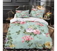 Papel pintado floral Funda de Edredón con Fundas de Almohada 3 Piezas Suave Estampado 3D Cierre de Cremallera Oculta Lavables Estilo de jardín botánico Funda Edredon for familia King（220x240cm）