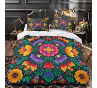 Papel pintado floral Funda de Edredón Impresión 3D 3 Piezas Suave Cremallera Oculta con Fundas de Almohada Transpirable Diseño de jardín vintage Funda Edredon for familia Super king（260x220cm）