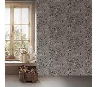Papel pintado floral, gris, blanco, negro, beige, papel pintado de flores, 10,05 m x 0,53 m, fabricado en Alemania