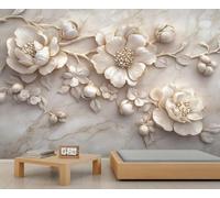 Papel pintado floral, mural de pared de flores en relieve, papel tapiz ligero de lujo para dormitorio, decoración de pared floral, 350 x 254 cm (no se despega)