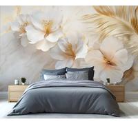 Papel pintado floral, papel tapiz de mármol para sala de estar, flores blancas, dormitorio, murales fotográficos modernos de mármol 3D para decoración de fondo de cocina y apartamento, 390 x 260 cm