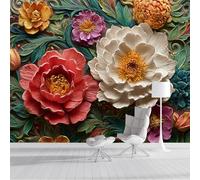 Papel Pintado Flores Coloridas Pared 3D Papel Tapiz - Relieve Floral 3D Murales Tapiz Fotomural para Sala Cuarto Oficina Salón Tv Fondo Pared Dormitorio Decoración 300x210cm, Multicolor