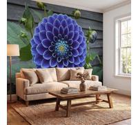 Papel Pintado Flores Fotografía Pared 3D Papel Tapiz - Dalia Capullos De Flores Murales Tapiz Fotomural para Sala Cuarto Oficina Salón Tv Fondo Pared Dormitorio Decoración, Azul Marino Verde Oscuro