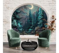 Papel Pintado Flores frescas al estilo Wabi-sabi,Fotomural XXL Luna del bosque,Papel Pintado No Tejido No Autoadhesivo, Decoración de Pared para Salón Dormitorio, Cola No Incluida,250x175cm