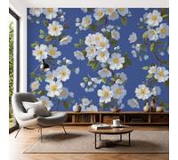 Papel Pintado Flores Manzano Silvestre Blanco Pintura Óleo Antigua 400 × 280 Cm Fotomurales Pared Seda Decorativos Murales Fotográfico De Paredes Salón Dormitorio Habitación Azul Real