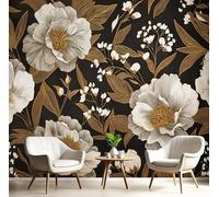 Papel Pintado Flores Marrones Pared 3D Papel Tapiz - Jardín Campestre Murales Tapiz Fotomural para Sala Cuarto Oficina Salón Tv Fondo Pared Dormitorio Decoración 450x315cm, Marrón Oscuro