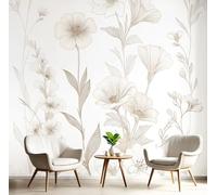 Papel Pintado Flores Silvestres Y Plantas Pared 3D Papel Tapiz - Ilustraciones Dibujadas A Mano Murales Tapiz Fotomural para Sala Cuarto Oficina Salón Tv Fondo Pared Dormitorio Decoración, Marfil
