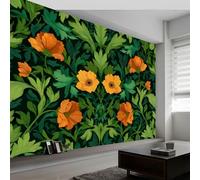 Papel Pintado Follaje Y Flores Al Estilo De William Morris 200 x 140 cm Fotomurales decorativos modernos de pared en tejido no tejido Verde, para murales fotográficos para salón o dormitorio