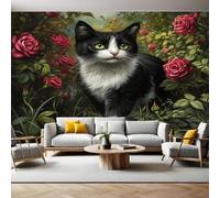 Papel Pintado Fotografía Animal Gato Negro Fotomurales Decorativos Pared 300x210 cm Sofá Fondo Pared Pintado Papel Tapiz TV Dormitorio Fotomural Sala Mural