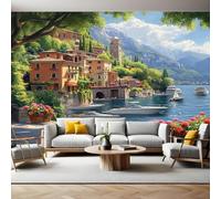 Papel Pintado Fotografía Hermoso pueblo junto al lago Fotomurales Decorativos Pared 300x210 cm Sofá Fondo Pared Pintado Papel Tapiz TV Dormitorio Fotomural Sala Mural