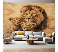 Papel Pintado Fotografía León marrón, padre e hijo Fotomurales Decorativos Pared 300x210 cm Sofá Fondo Pared Pintado Papel Tapiz TV Dormitorio Fotomural Sala Mural