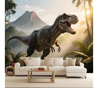 Papel Pintado Fotográfico 150x105 cm 3D Dinosaurios Volcanes Jurásico Animale Patrón Tejido No Tejido Murales Mate Fotomurales Moderna Decoración de Pared Renovación Para Salón Dormitorio Oficina