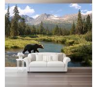 Papel Pintado Fotográfico 200 x 140 cm, Naturaleza Bosque Río Oso Motivo 3D Efecto Mural para Sala de Estar Dormitorio Oficina Comedor, Vistoso Papel Pintado Murals Decoración