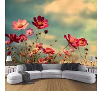 Papel Pintado Fotográfico 200 x 140 cm | SetaDecoración Mural para Salón y Dormitorio | Flores del campo |Cosmos retro |rosa oscuro