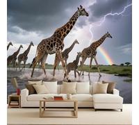Papel Pintado Fotográfico 200x140 cm 3D Jirafa Animal África Pastizales Patrón Tejido No Tejido Murales Mate Fotomurales Moderna Decoración de Pared Renovación Para Salón Dormitorio Oficina