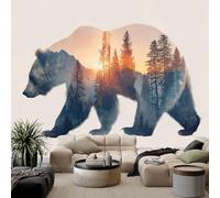 Papel pintado fotográfico 3D con diseño de oso pardo y amanecer, 200 x 140 cm, diseño de silueta occidental moderna, para sala de estar, TV, sofá, hotel, murales