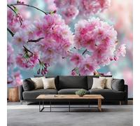 Papel pintado fotográfico 3D con flores de cerezo rosas, 350 x 256 cm, mural de pared, ambiente romántico, moderno, para sala de estar, TV, sofá, murales temáticos de hotel