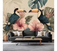 Papel pintado fotográfico 3D con hojas tropicales de loro, no tejido, estilo victoriano, para salón, dormitorio, decoración de pared, 350 x 256 cm, papel pintado fotográfico para salón, sofá, TV