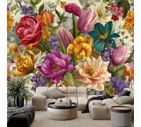Papel pintado fotográfico 3D con rosas y tulipanes y lirios, 500 x 280 cm, mural de pared con plantas retro, moderno, para sala de estar, TV, sofá, hotel, murales
